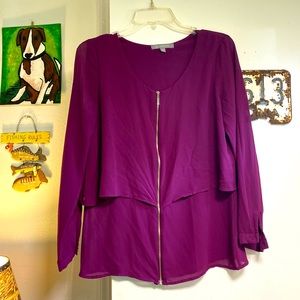 Ny collection sheer witchy purple zipper blouse